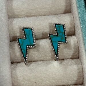 Silver and Turquoise Lightning Bolt Earrings